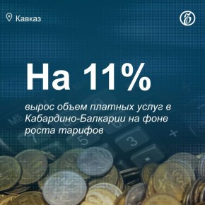Согласно статистике Северо-Кавказстата, в январе-октябре 2025 года населению КБР оказано платных услуг на сумму 65,6 млрд руб., что на 11,2% больше с учетом сопоставимых цен, чем за аналогичный период прошлого года