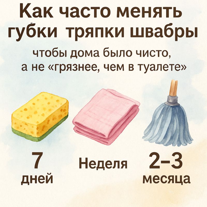 Секреты чистоты: как часто обновлять губки, тряпки и швабры